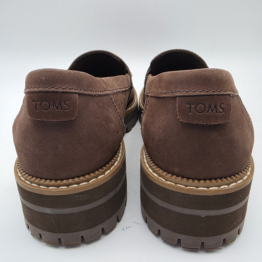 TOMS Cara Platform Chunky Lugged CloudSole Insoles Brown Leather Loafers SZ 8 - Picture 4 of 10